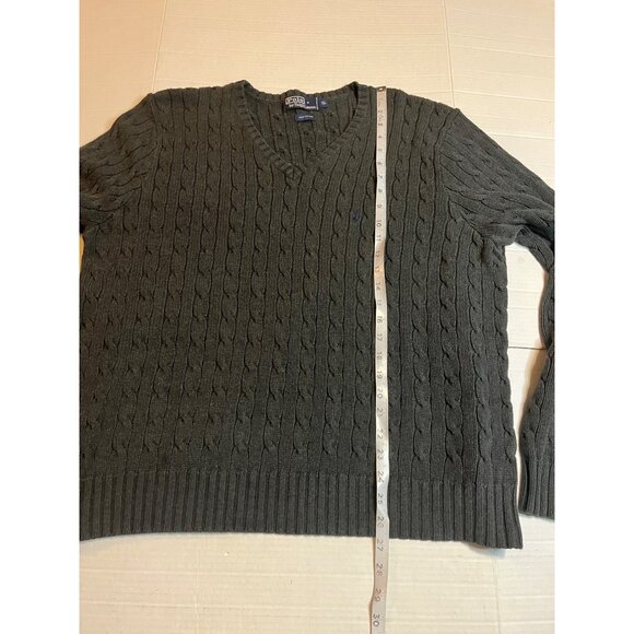 Polo Ralph Lauren XL Cable Knit V-Neck Sweater 100% Cotton Mens Gray hong kong - Picture 10 of 11